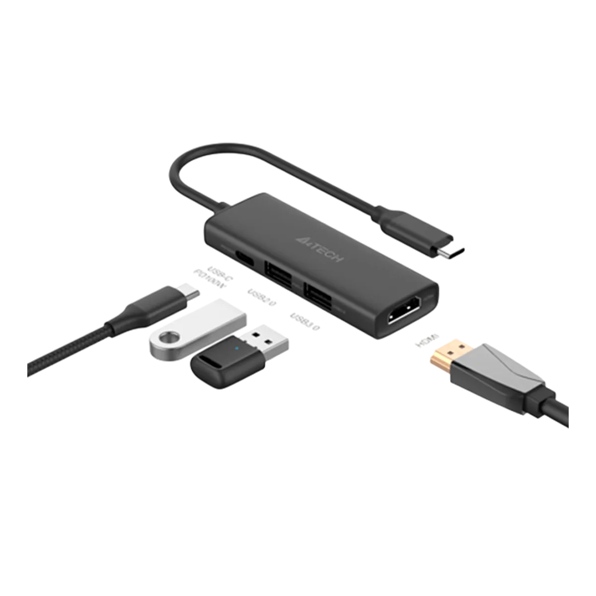 USB HUB A4Tech DST-40C (4в1) док-станция (разветвитель) Type-C / Ash Grey