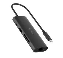 USB HUB A4Tech DST-80C (8в1) док-станция (разветвитель) Type-C / Ash Grey