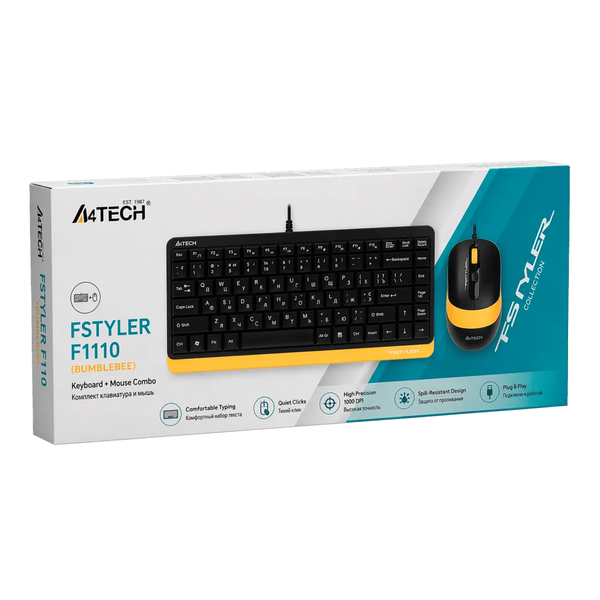 Комплект проводной (клавиатура+ мышь) A4Tech Fstyler F1110 Bumblebee / Black-Yellow