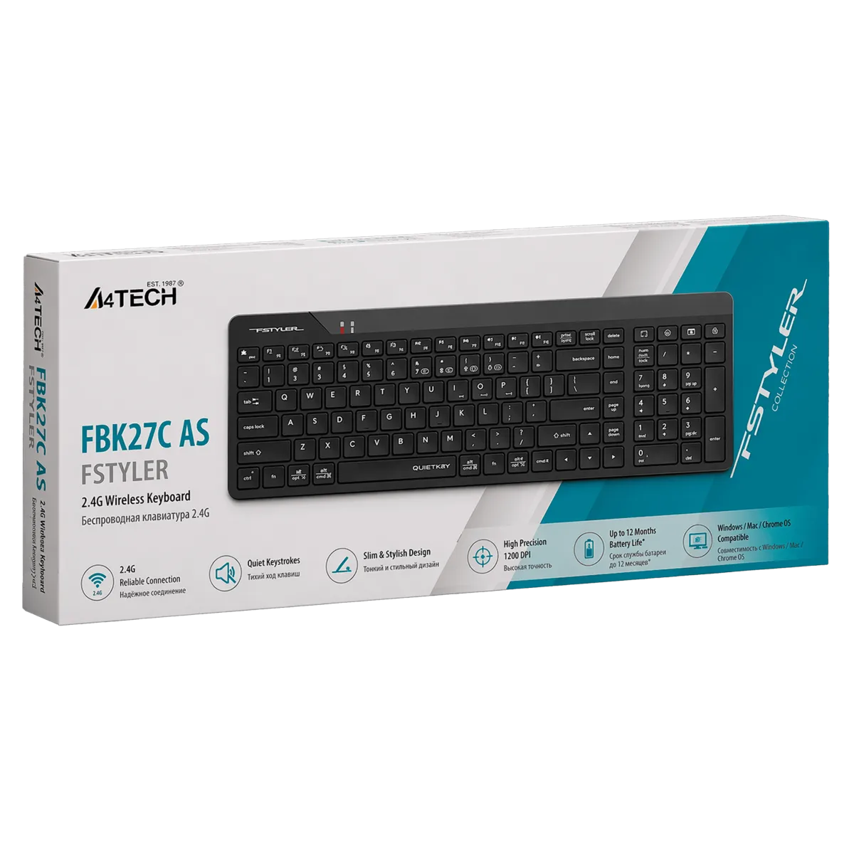 Клавиатура беспроводная A4Tech Fstyler FBK27C AS / Black