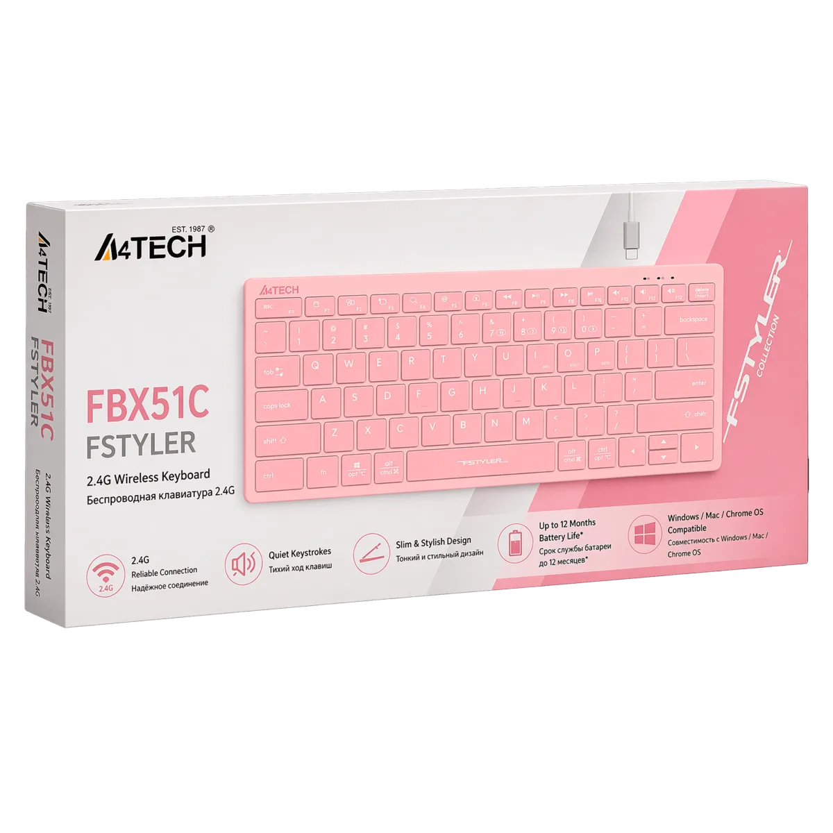 Клавиатура беспроводная A4Tech Fstyler FBX51C / Baby Pink
