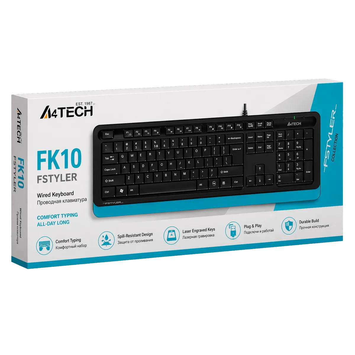 Клавиатура проводная A4Tech Fstyler FK10 / Black-Blue