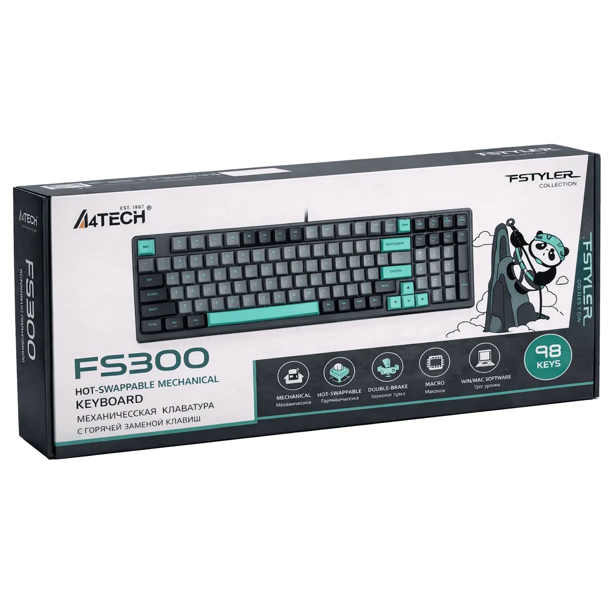 Клавиатура игровая проводная A4Tech FS300 Panda Rock Climbing / Grey