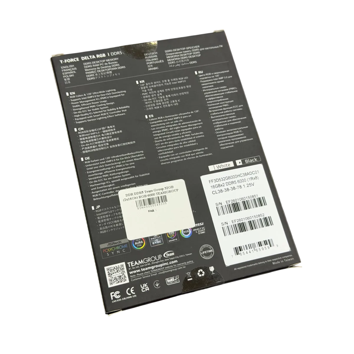Оперативная память DDR5 T-Force Delta RGB 16GB 6000MHz / Black