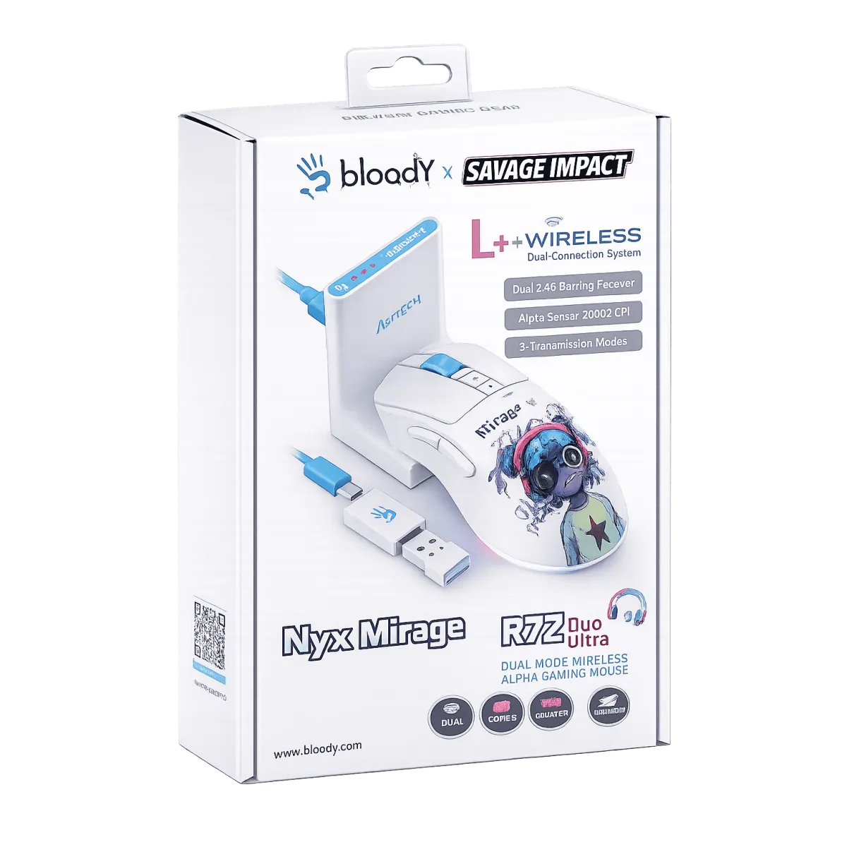 Мышь игровая беспроводная Bloody R73 Pro Nyx Mirage Gaming / White