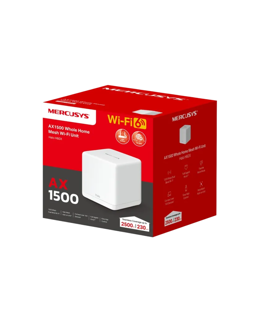 Mercusys Halo H60X (1-pack) AX1500 Whole Home Mesh Wi-Fi 6 Unit 1-pack: 1× Halo H60XR