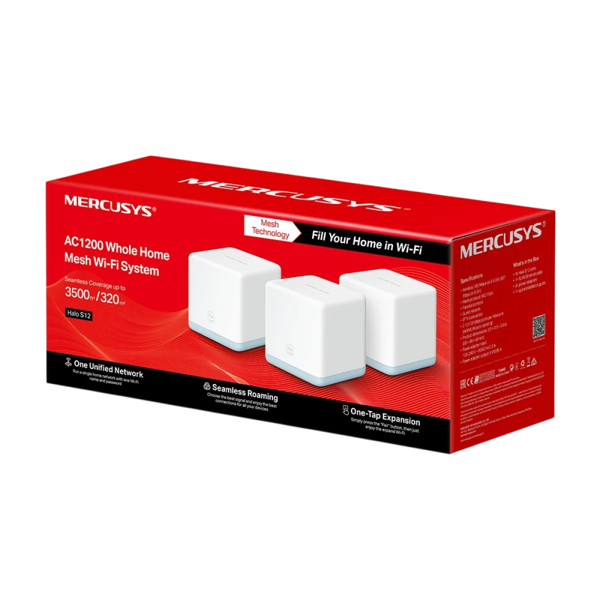 Mercusys Halo S12 (3-pack) AC1200 Whole Home Mesh Wi-Fi System 300 Mbps at 2.4 GHz + 867 Mbps at 5 GHz