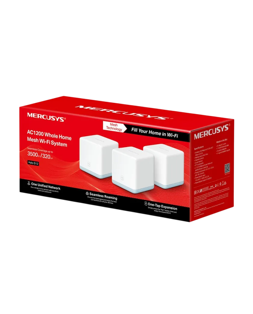 Mercusys Halo S12 (3-pack) AC1200 Whole Home Mesh Wi-Fi System 300 Mbps at 2.4 GHz + 867 Mbps at 5 GHz