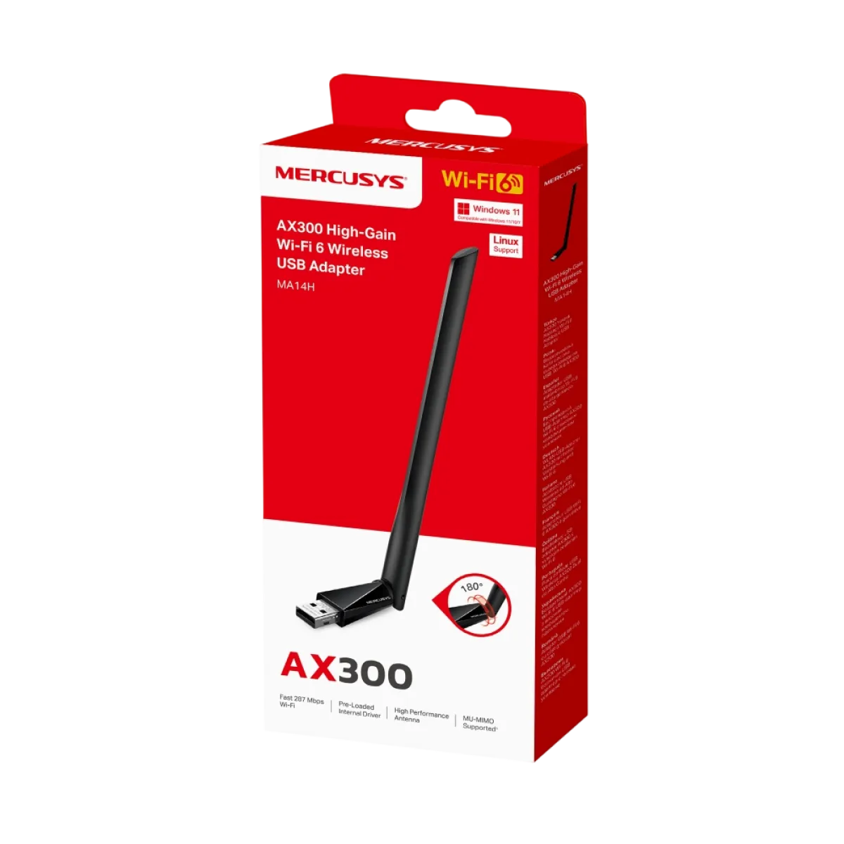 Mercusys MA14H / AX300 Беспроводной USB-адаптер Wi-Fi 6 с высоким коэффициентом усиления