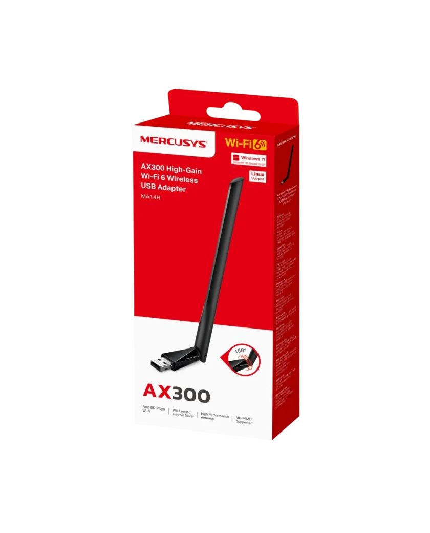 Mercusys MA14H / AX300 Беспроводной USB-адаптер Wi-Fi 6 с высоким коэффициентом усиления