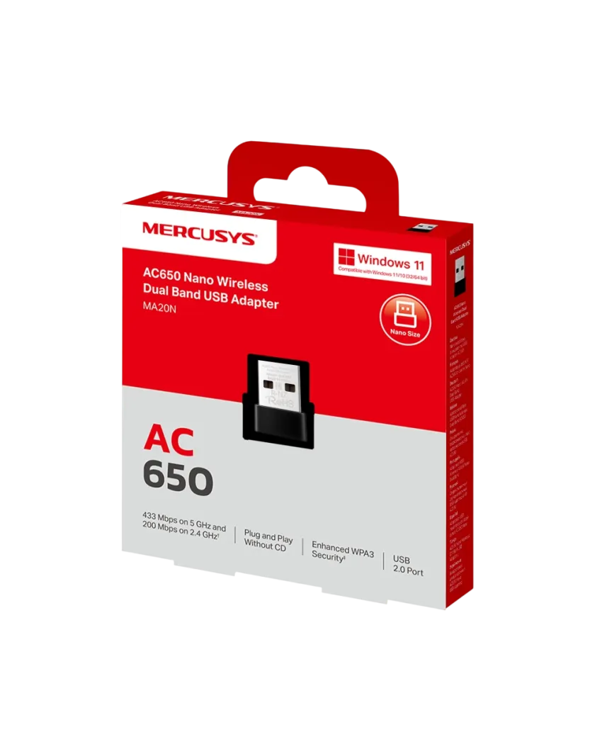 Mercusys MA20N / AC650 Беспроводной двухдиапазонный USB-адаптер Nano
