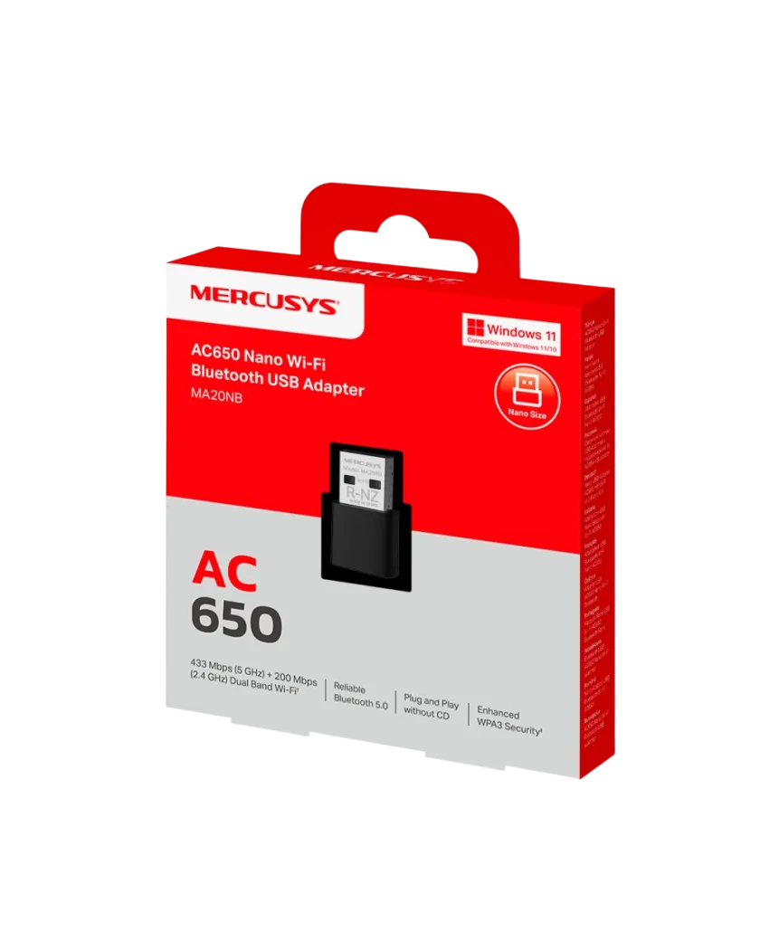 Mercusys MA20NB / AC650 USB-адаптер Wi-Fi и Bluetooth Nano