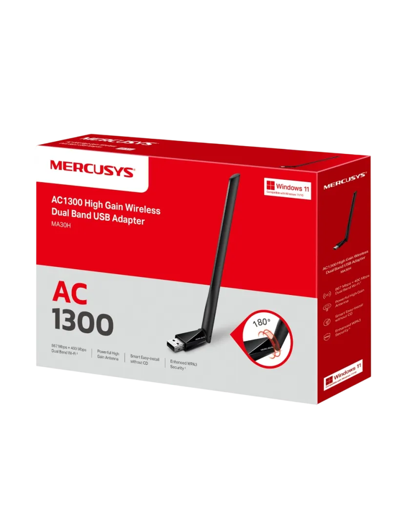 Mercusys MA30H / AC1300 Беспроводной двухдиапазонный USB-адаптер с высоким коэффициентом усиления
