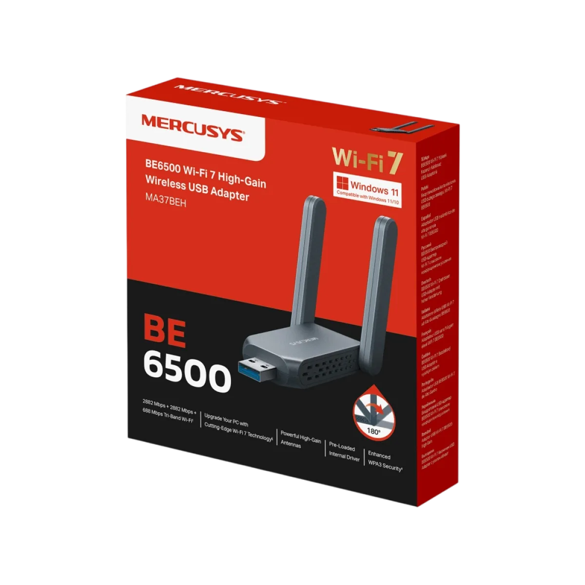 Mercusys MA37BEH / BE6500 Wi-Fi 7 Высокочувствительный беспроводной USB-адаптер