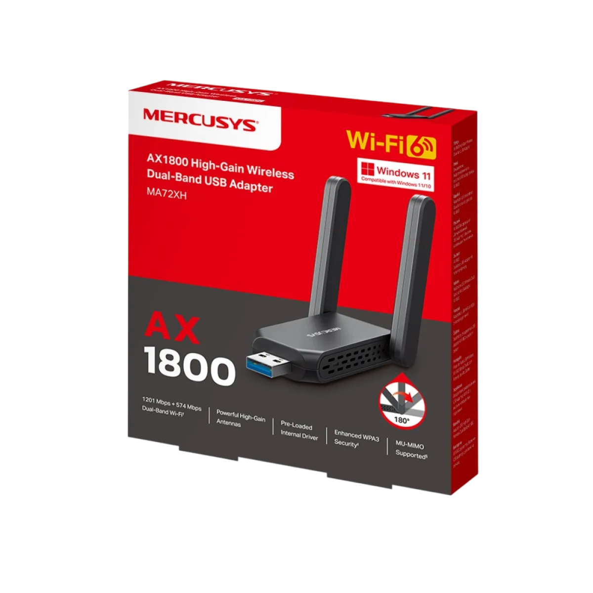 Mercusys MA72XH / AXE5400 Беспроводной USB-адаптер Wi-Fi 6E с высоким коэффициентом усиления