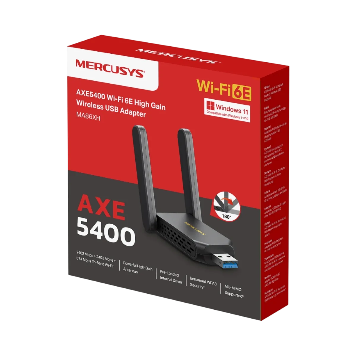 Mercusys MA86XH / AXE5400 Беспроводной USB-адаптер Wi-Fi 6E с высоким коэффициентом усиления