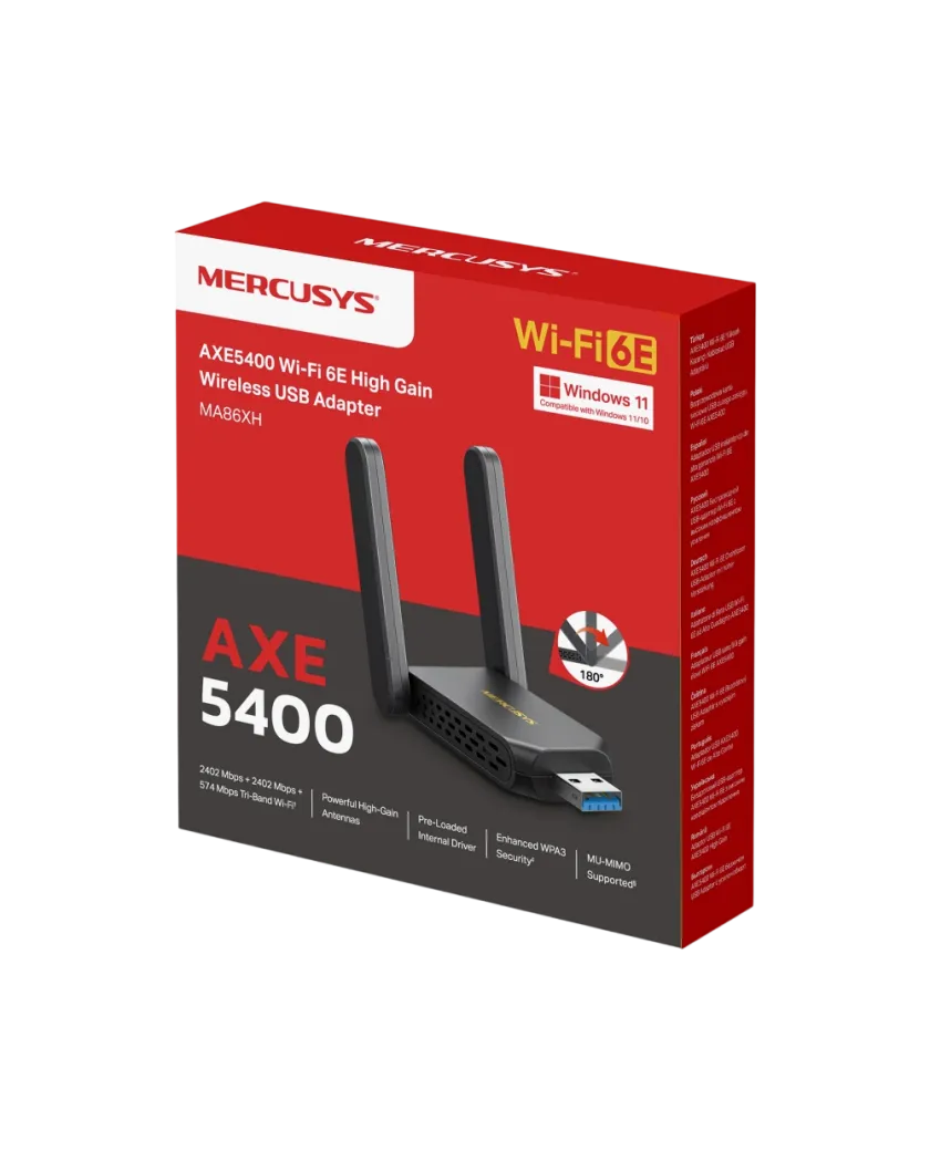 Mercusys MA86XH / AXE5400 Беспроводной USB-адаптер Wi-Fi 6E с высоким коэффициентом усиления