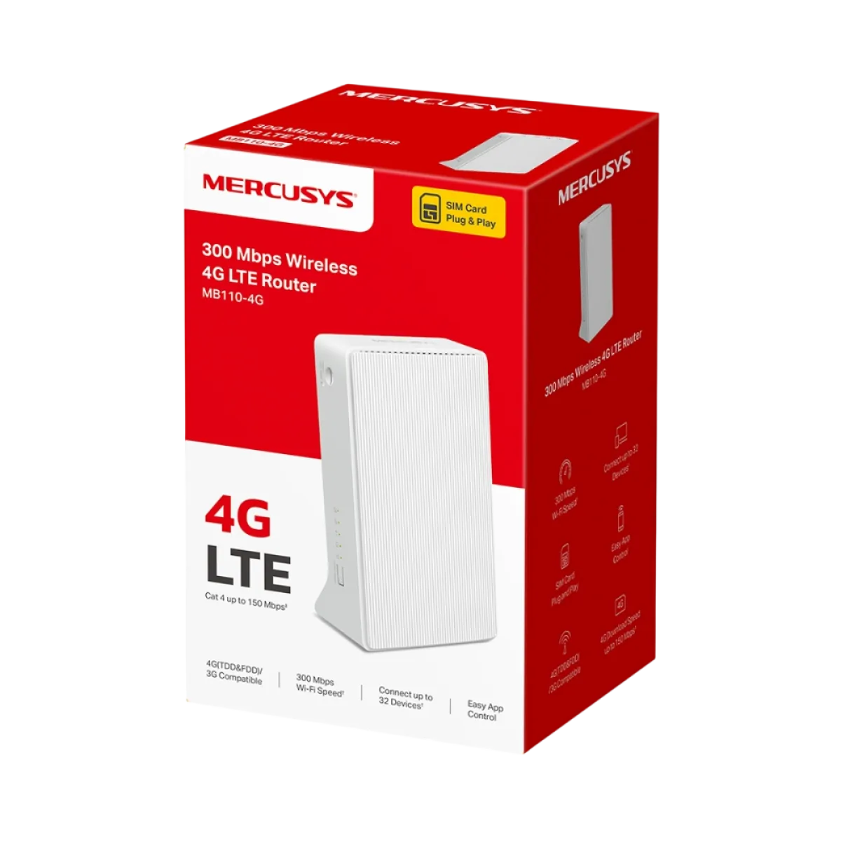Mercusys MB112-4G N300 Wi-Fi 4G LTE Router, Build-In 150Mbps 4G LTE Modem