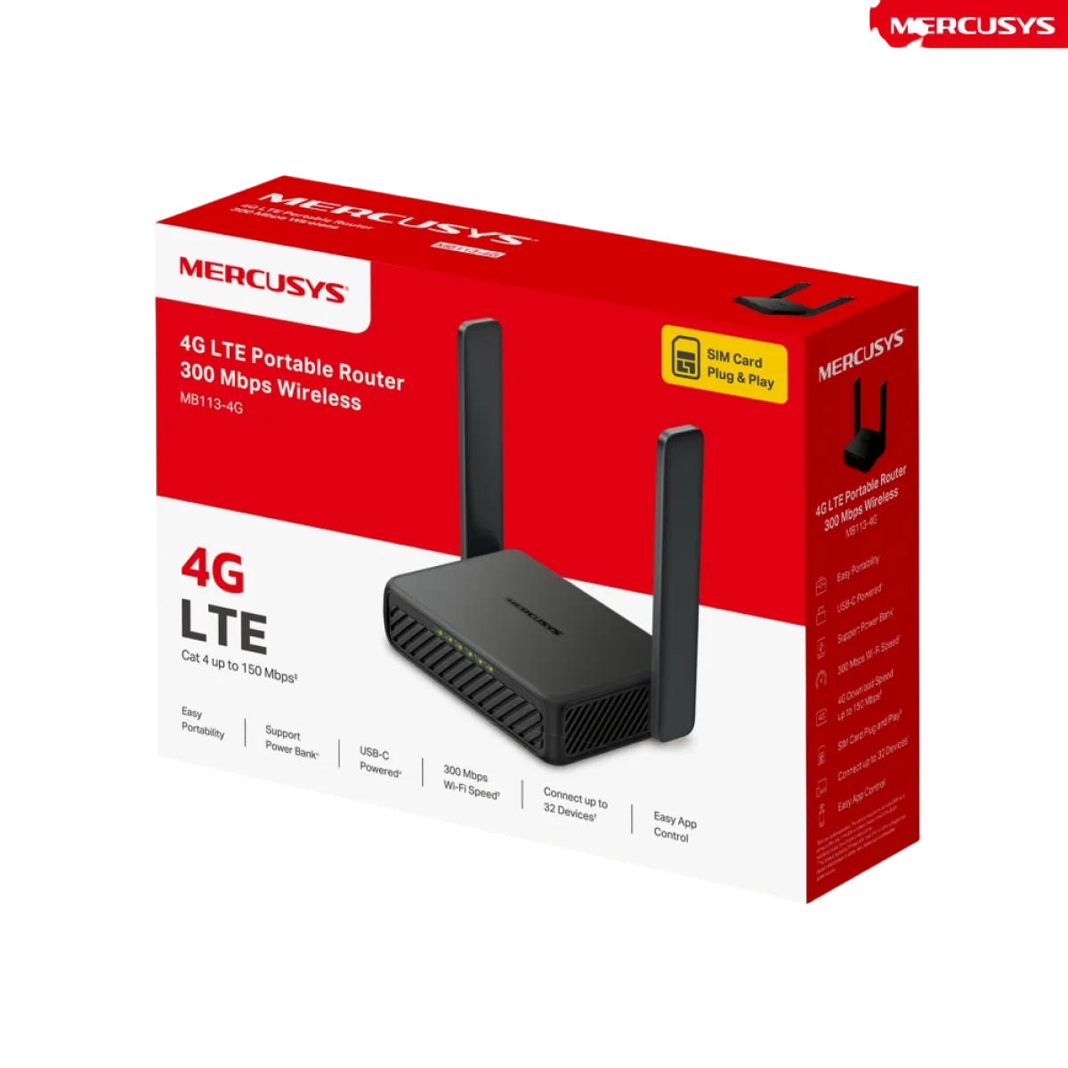 Mercusys MB113-4G / N300 Портативный беспроводной маршрутизатор 4G LTE со скоростью 300 Мбит/с