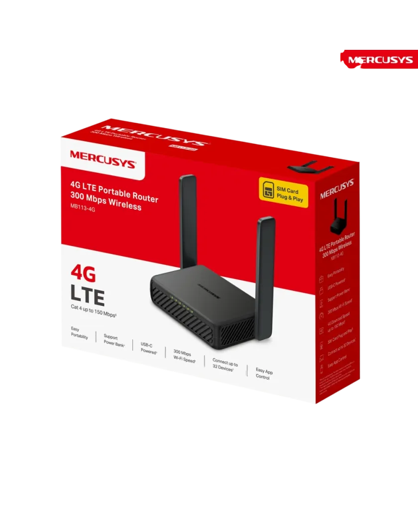 Mercusys MB113-4G / N300 Портативный беспроводной маршрутизатор 4G LTE со скоростью 300 Мбит/с