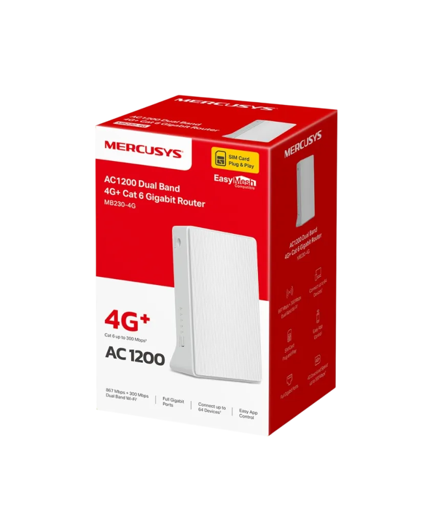 Mercusys MB230-4G AC1200 Wi-Fi 4G+ LTE Router, Build-In 300Mbps 4G LTE Modem