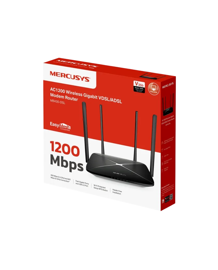 Mercusys MB430-DSL / AC1200 Беспроводной гигабитный модем-маршрутизатор VDSL/ADSL