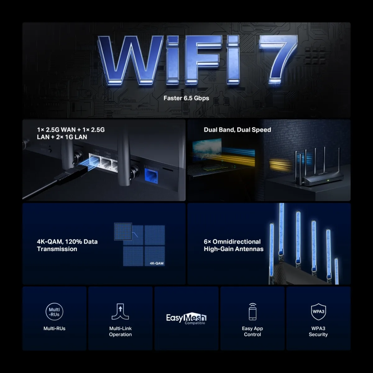 Mercusys MR37BE / BE6500 Двухдиапазонный роутер Wi-Fi 7