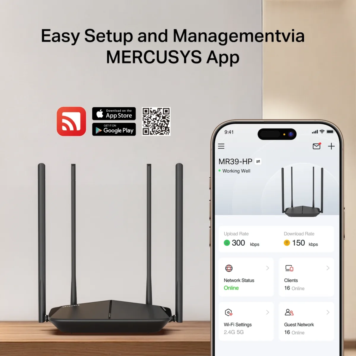 Mercusys MR39-HP / AC1200 Беспроводной двухдиапазонный маршрутизатор высокой мощности