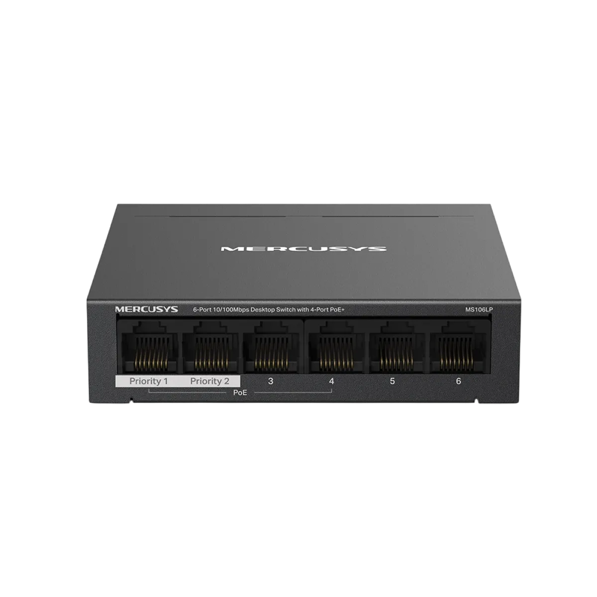Mercusys MS106LP 6-Port 10/100 Mbps Desktop Switch with 4-Port PoE+ PORT: 4× 10/100 Mbps PoE+ Ports, 2× 10/100 Mbps Non-PoE Ports