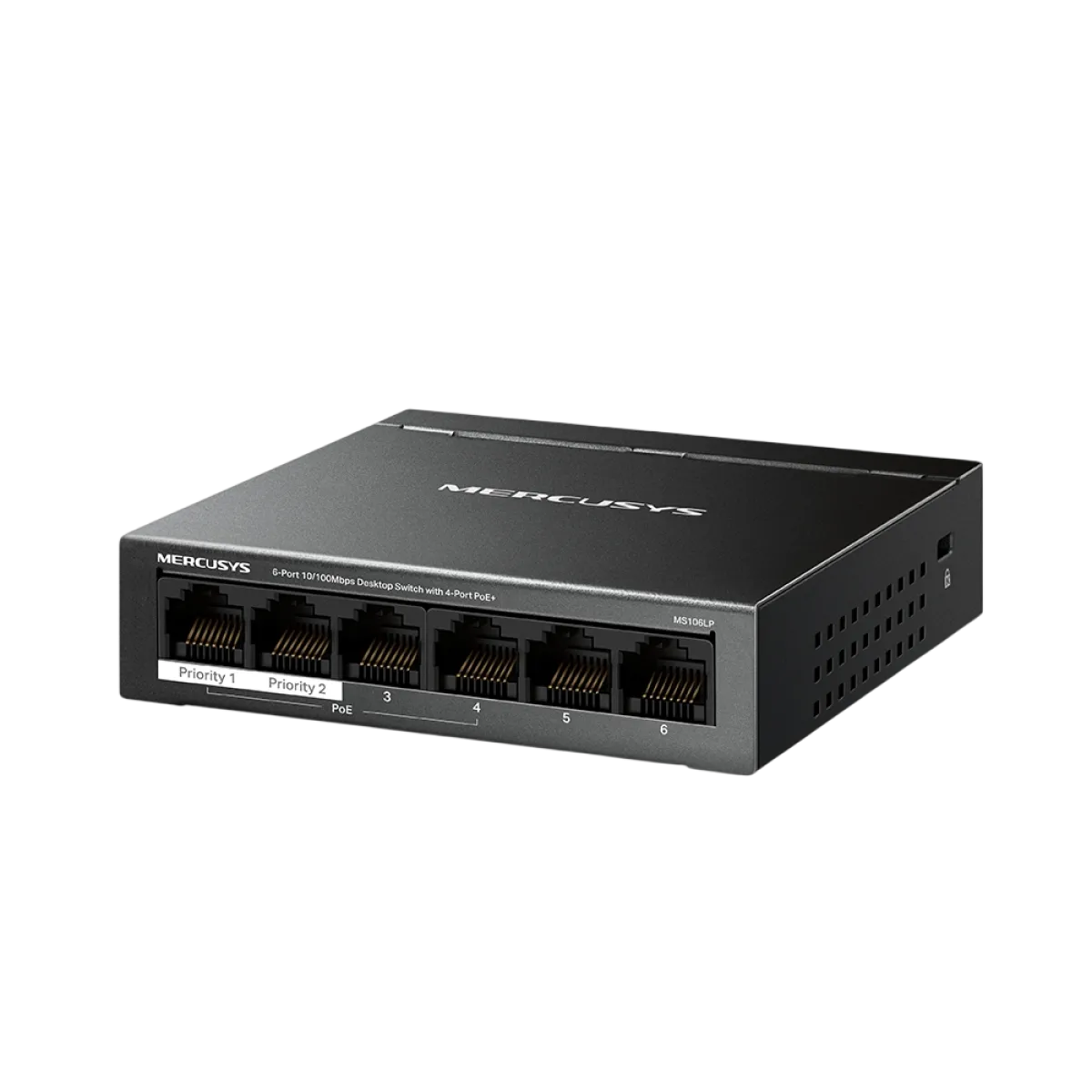 Mercusys MS106LP 6-Port 10/100 Mbps Desktop Switch with 4-Port PoE+ PORT: 4× 10/100 Mbps PoE+ Ports, 2× 10/100 Mbps Non-PoE Ports