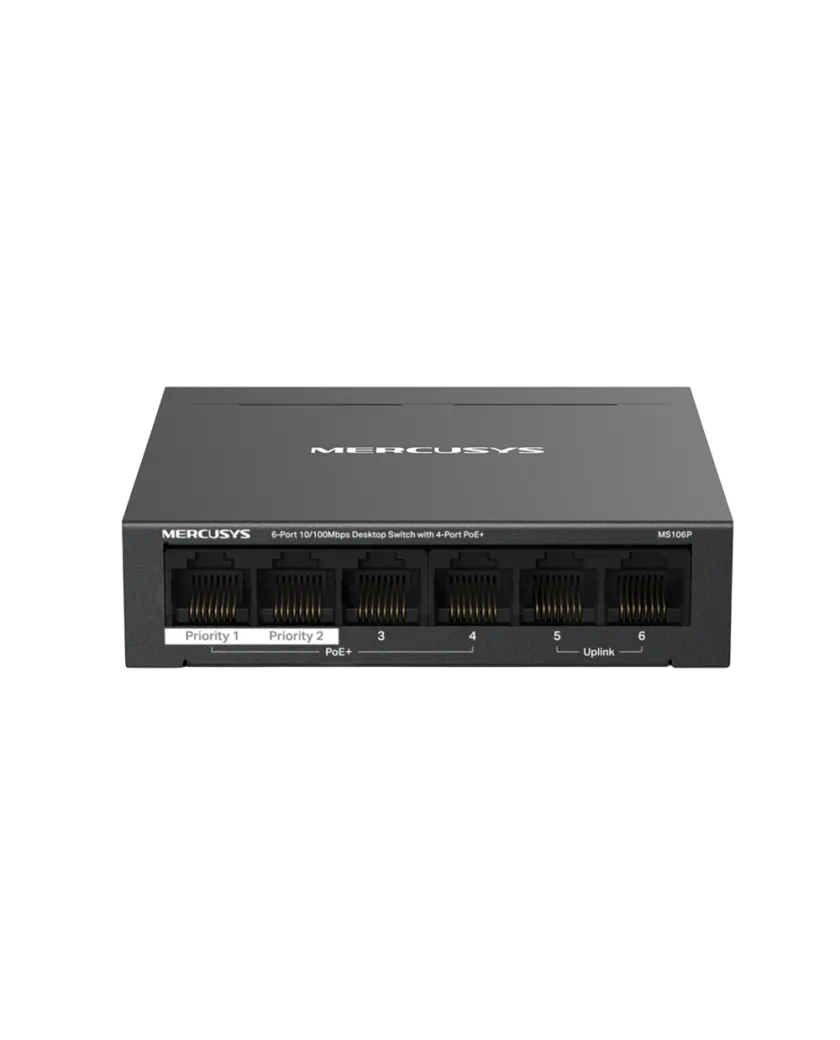 Mercusys MS106P / Настольный коммутатор с 6 портами 10/100 Мбит/с и 4 портами PoE+
