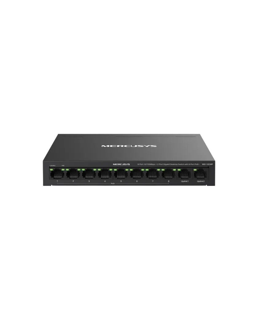 Mercusys MS110CMP / Настольный коммутатор с 8 портами 10/100 Мбит/с + 2 портами Gigabit и 8 портами PoE+