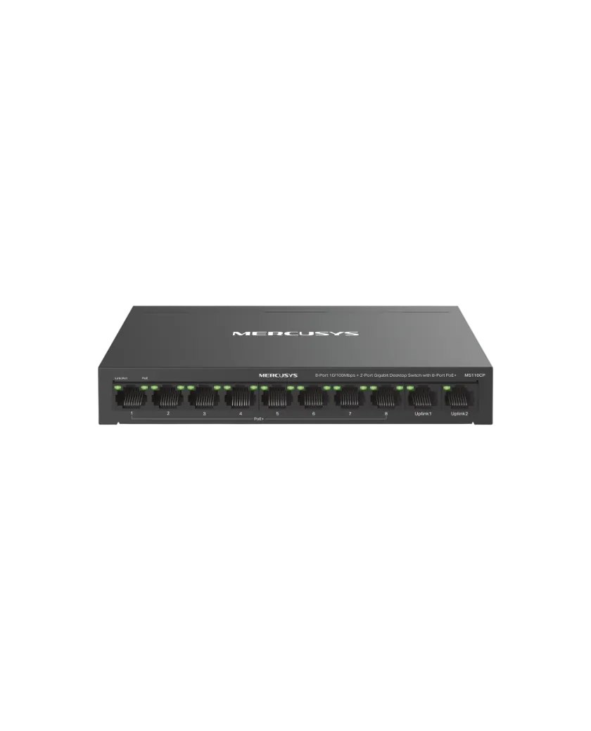 Mercusys MS110CP / Настольный коммутатор с 8 портами 10/100 Мбит/с + 2 портами Gigabit и 8 портами PoE+