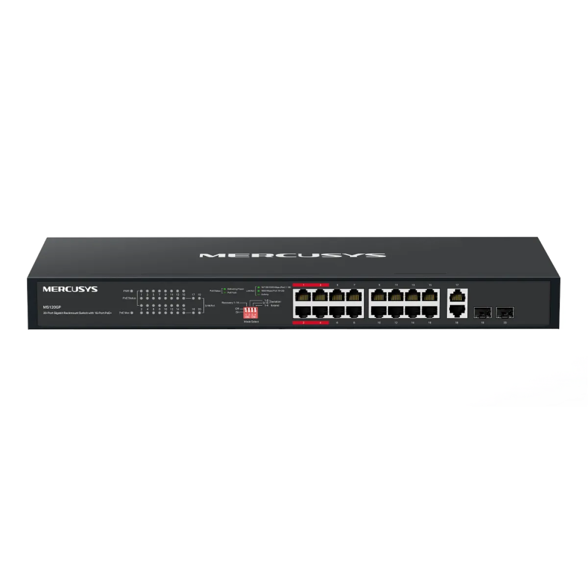 Mercusys MS120GP / 20-портовый гигабитный коммутатор для установки в стойку с 16-портовым PoE+