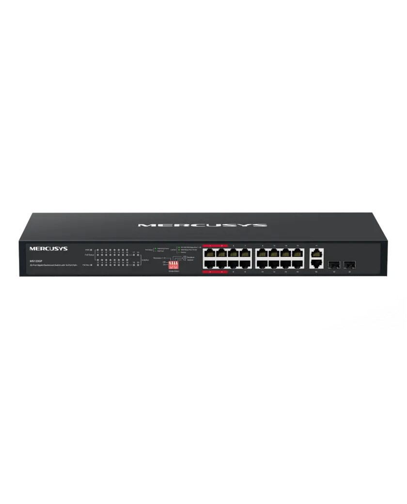 Mercusys MS120GP / 20-портовый гигабитный коммутатор для установки в стойку с 16-портовым PoE+