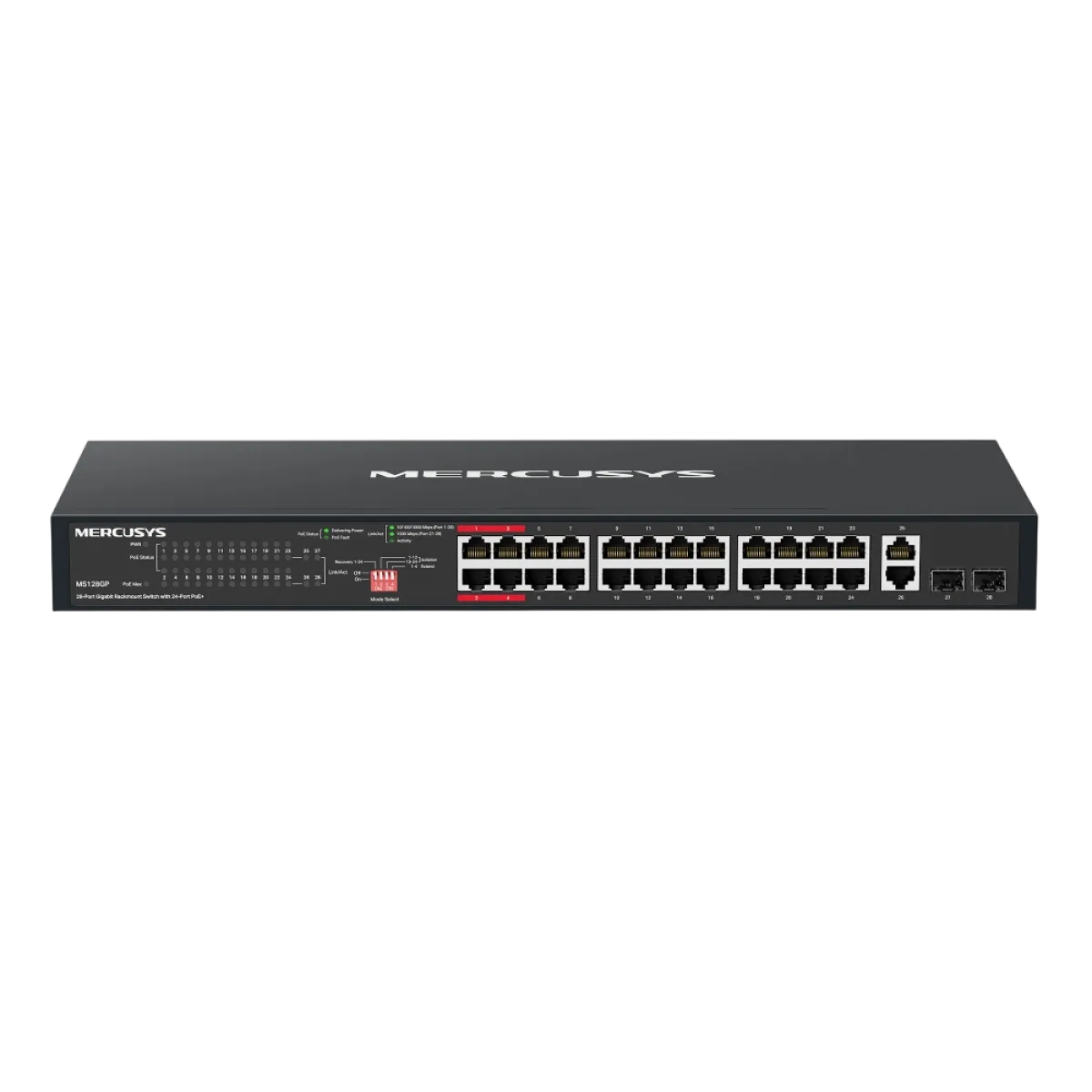 Mercusys MS128GP / 28-портовый гигабитный коммутатор для установки в стойку с 24-портовым PoE+