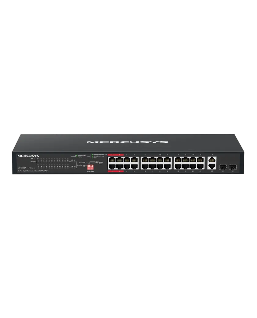 Mercusys MS128GP / 28-портовый гигабитный коммутатор для установки в стойку с 24-портовым PoE+