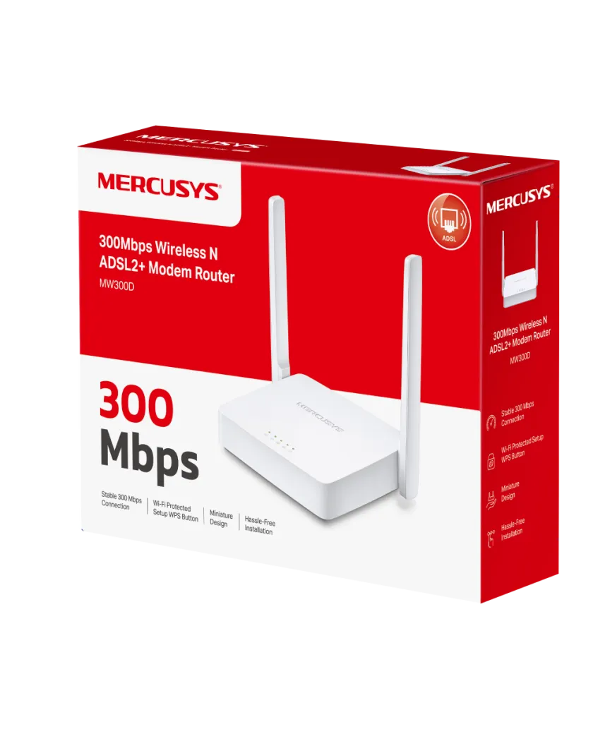 Mercusys MW300D N300 Wi-Fi ADSL2+ Modem Router