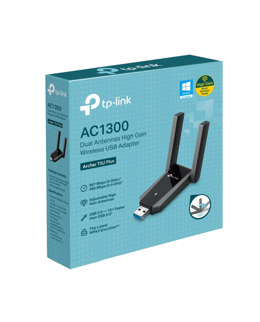 TP-Link Archer T5U Plus / AC1300 Двухдиапазонный USB-адаптер Wi-Fi с двумя антеннами
