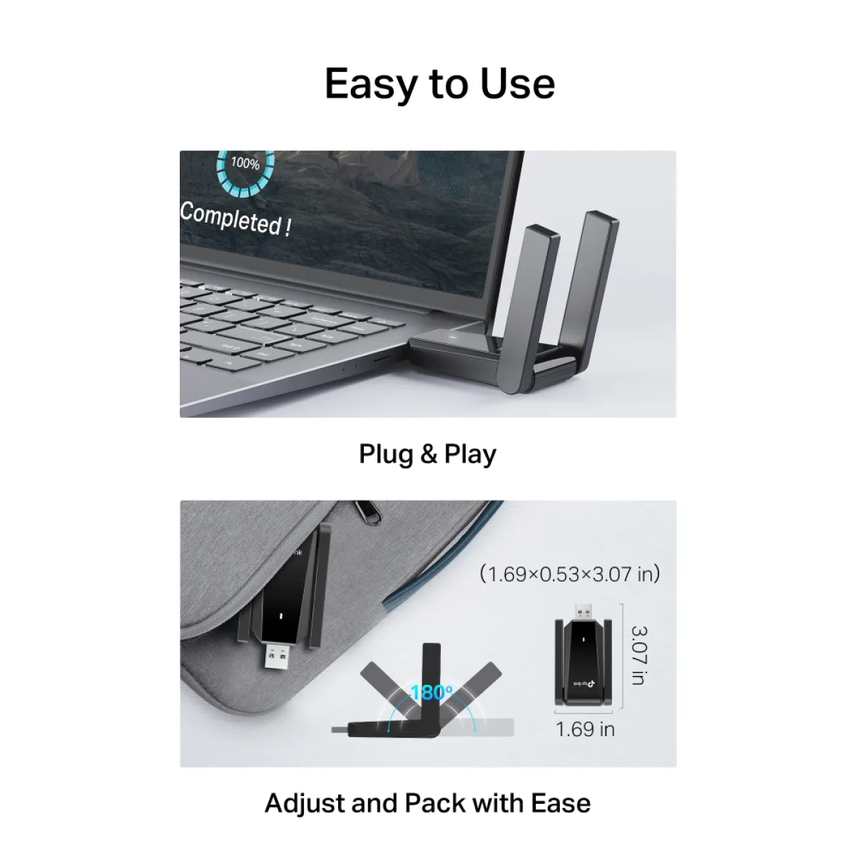 TP-Link Archer T5U Plus / AC1300 Двухдиапазонный USB-адаптер Wi-Fi с двумя антеннами