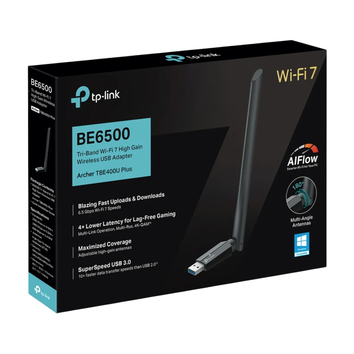 TP-Link Archer TBE400U Plus / BE6500 Трёхдиапазонный USB-адаптер Wi-Fi 7 с антенной