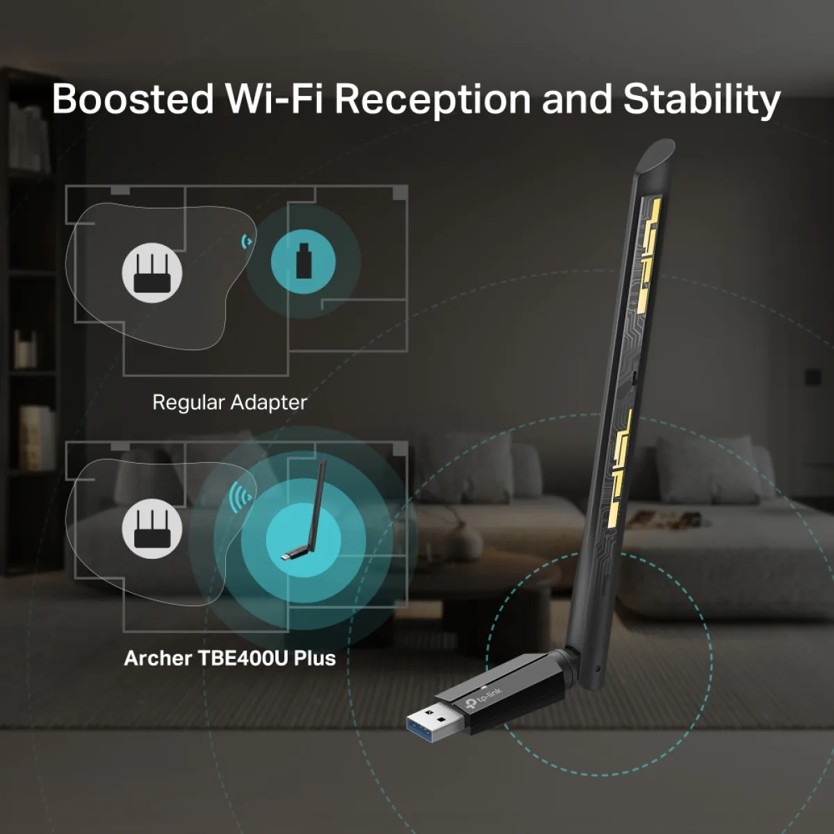 TP-Link Archer TBE400U Plus / BE6500 Трёхдиапазонный USB-адаптер Wi-Fi 7 с антенной