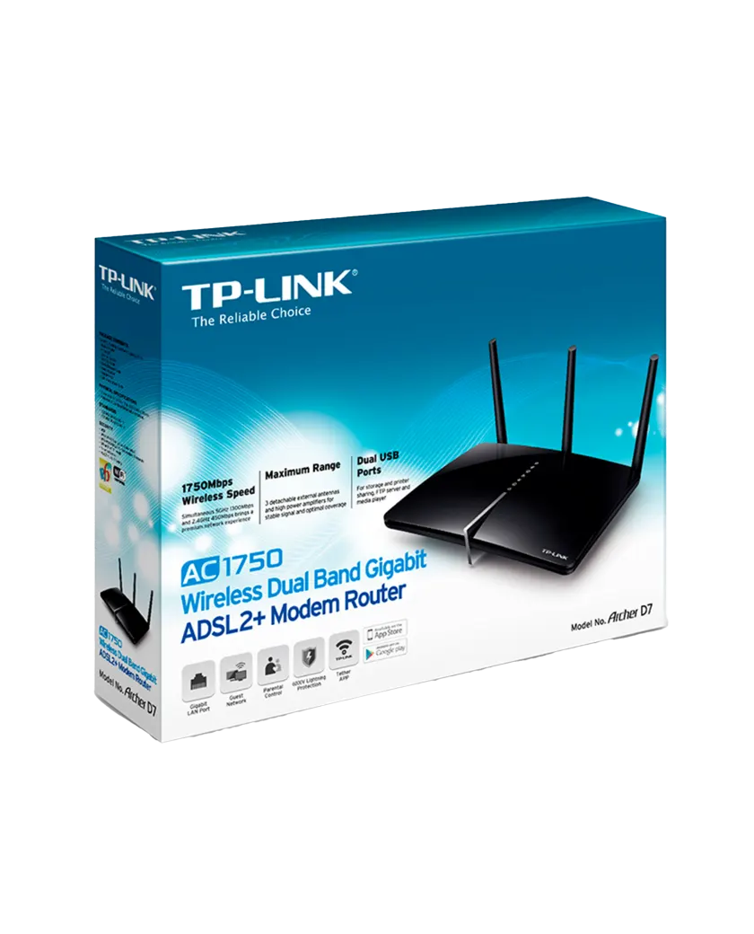TP-Link Archer D7 / AC1750 Двухдиапазонный беспроводной гигабитный маршрутизатор со встроенным модемом ADSL2+