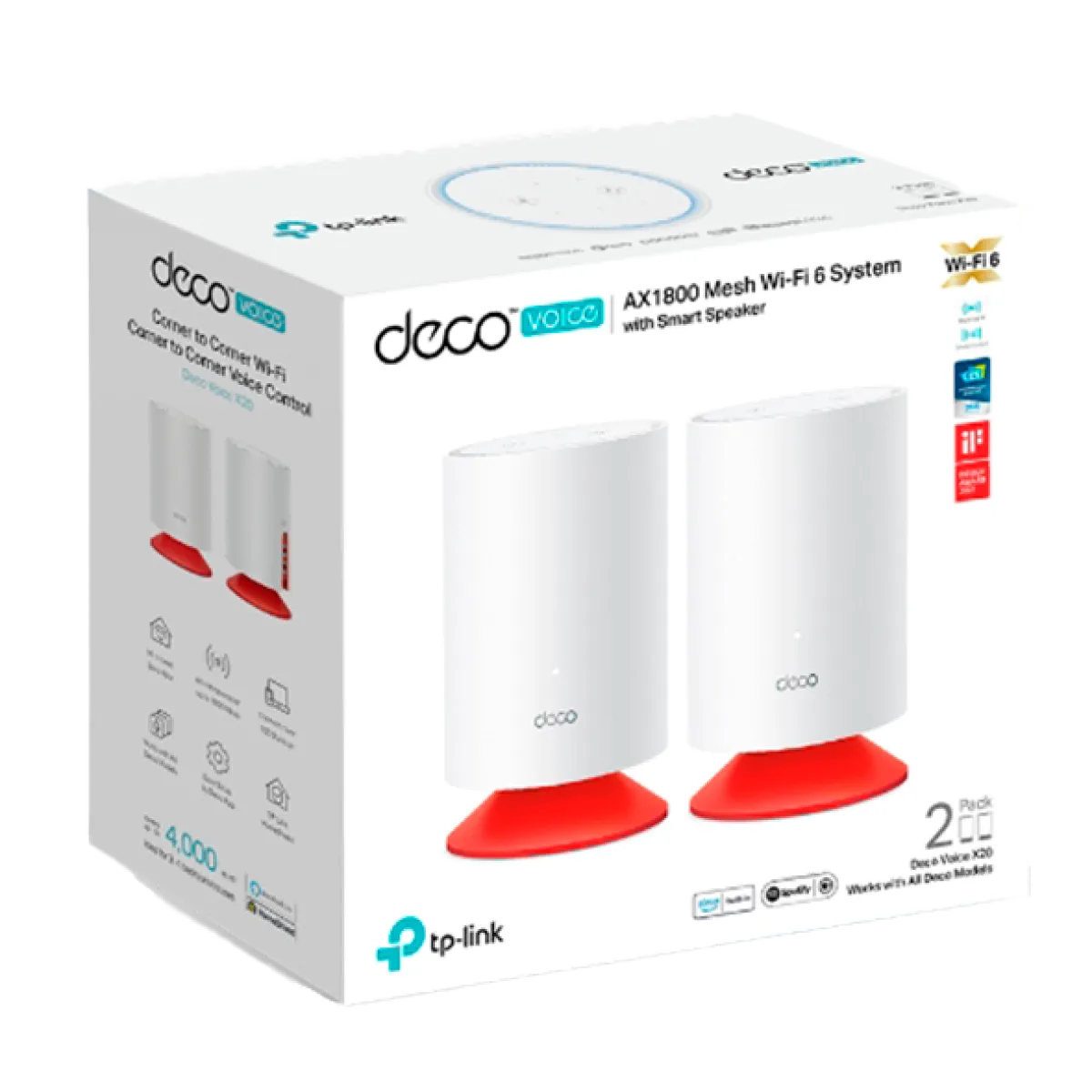 TP-Link Deco X20 Voice (2-Pack) / AX1800 Mesh-система Wi-Fi 6 со встроенной интеллектуальной колонкой
