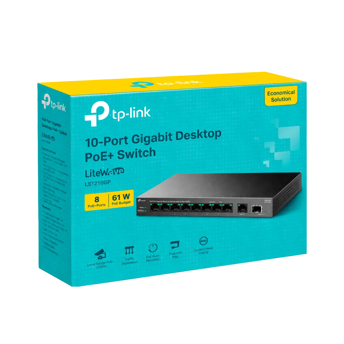 TP-Link LS1210GP / Настольный гигабитный коммутатор на 10 портов с поддержкой PoE+ на 8 портов.