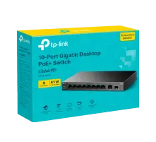 TP-Link LS1210GP / Настольный гигабитный коммутатор на 10 портов с поддержкой PoE+ на 8 портов.