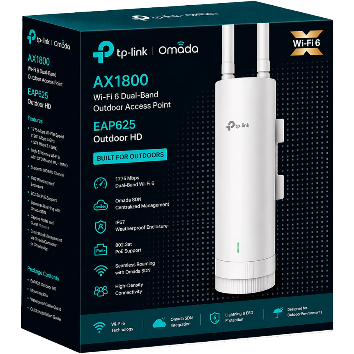 TP-Link Omada EAP625-Outdoor HD / AX1800 Гигабитная беспроводная точка доступа Wi-Fi 6 для наружного использования