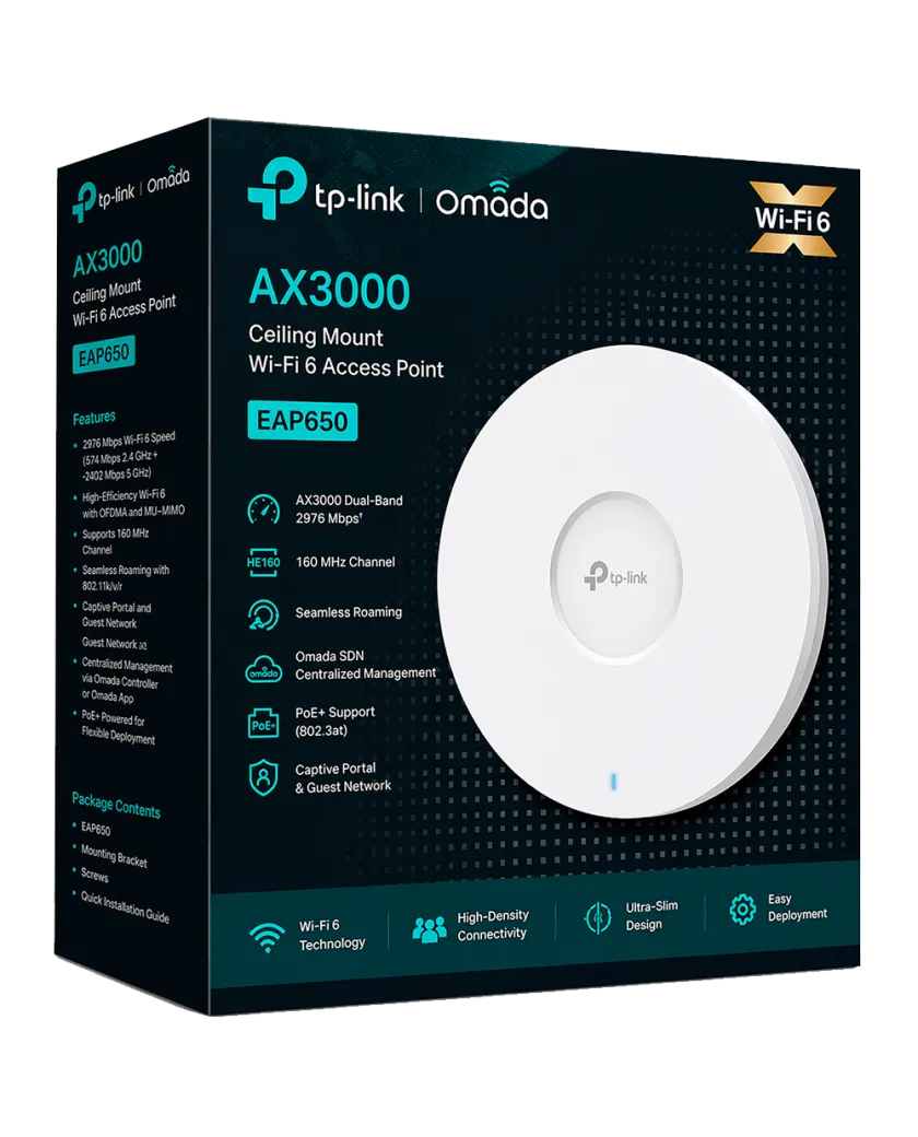 TP-Link Omada EAP650 / AX3000 Гигабитная беспроводная потолочная точка доступа Wi-Fi 6