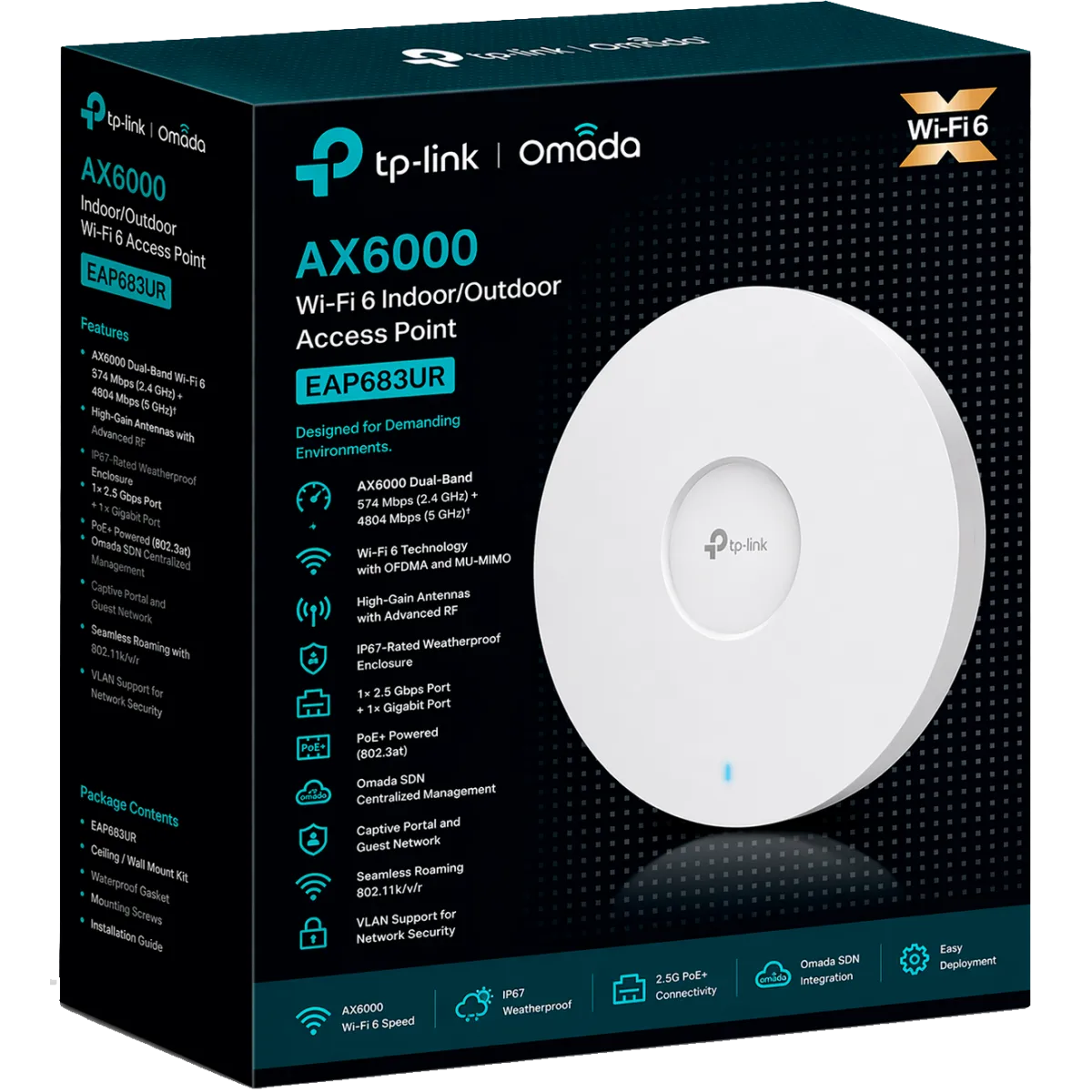 TP-Link Omada EAP683 UR / AX6000 Гигабитная беспроводная потолочная точка доступа Wi-Fi 6