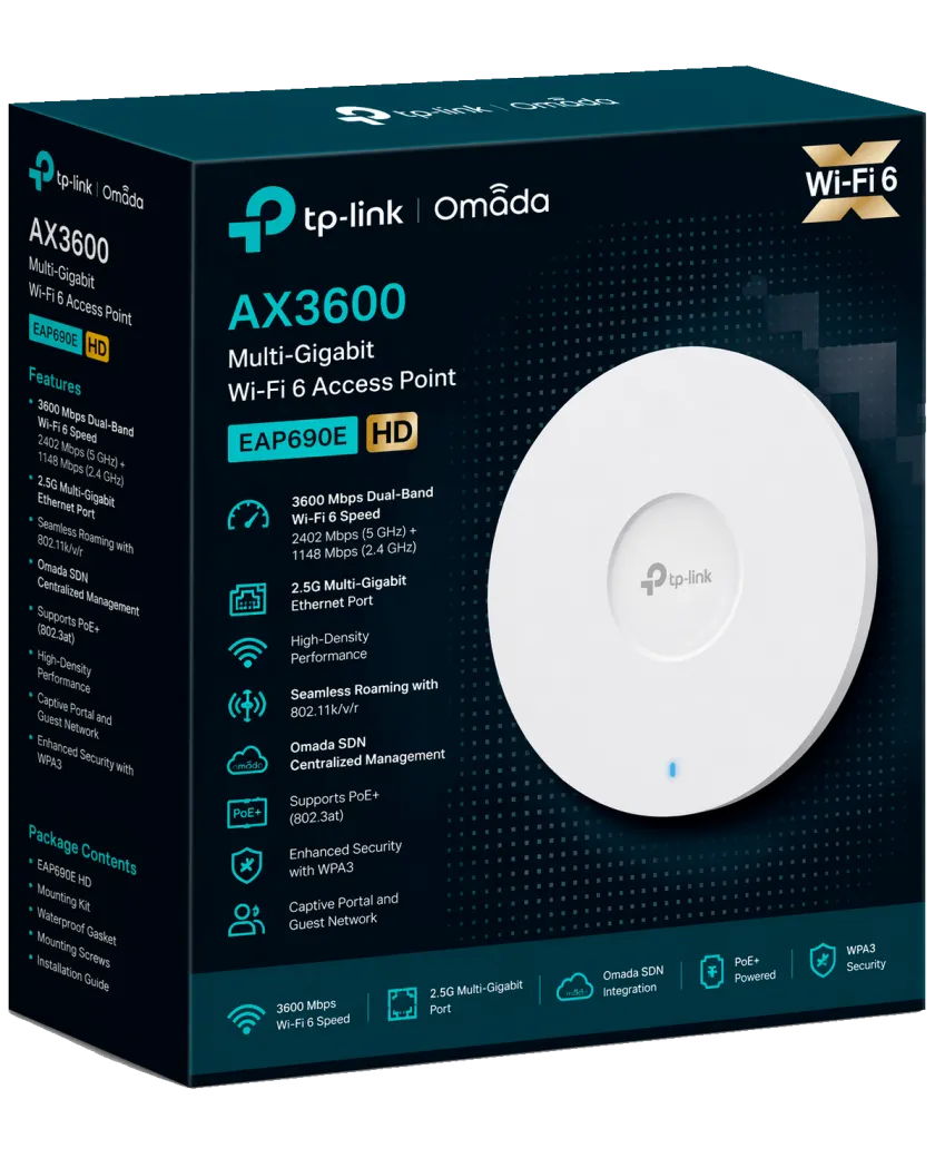 TP-Link Omada EAP690E HD / AXE11000 Гигабитная беспроводная потолочная точка доступа Wi-Fi 6